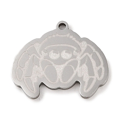 Stainless Steel Color Non-Tarnish 201 Stainless Steel Pendants, Spider Charm, Stainless Steel Color, 20.5x24x1.5mm, Hole: 1mm