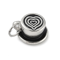 Нержавеющая Сталь Цвет Кофейная чашка с сердцем 304 эмалированные подвески из нержавеющей стали, с целью перехода в кольце, цвет нержавеющей стали, 20x16.5x10 мм, отверстие : 5.5 мм