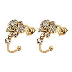 Real 18K Gold Plated 316L Surgical Stainless Micro Pave Clear Cubic Zirconia Stud Earrings, Butterfly, Half Hoop Earrings, Real 18K Gold Plated, 23.5x12.5mm
