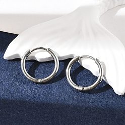 Stainless Steel Color Tarnish Resistant 304 Stainless Steel Hoop Earrings, Manual Polishing Huggie Earrings, Stainless Steel Color, 12 Gauge, 16x2mm, Pin: 0.8mm(±0.1mm), Inner Diameter: 12mm