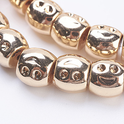 Light Gold Plated Non-magnetic Synthetic Hematite Beads Strands, Smooth Surface, Drum, Light Gold Plated, 10x9.5x9mm, Hole: 1mm, about 49pcs/strand, 16.3 inch(41.5cm)