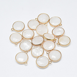 Хрусталь Природного кварца хрустальных подвесок, с фурнитурой латунной золотого тона, граненые, плоско-круглые, 21x18x6 мм, отверстие : 2 мм