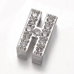 Letter H Platinum Plated Brass Micro Pave Cubic Zirconia Letter Slide Charms, Letter.H, 9x5.5x4.5mm, Hole: 4.5x1.5mm