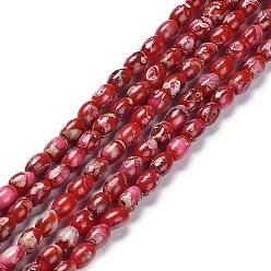 Red Natural Imperial Jasper Beads Strands, Dyed, Rice, Red, 6x4.5mm, Hole: 0.5mm, about 68pcs/strand, 15.94 inch(40.5cm)