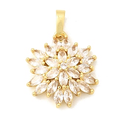 Настоящее золото 18K Латунные микропаве прозрачные подвески с фианитом, долговечный, без кадмия и без свинца, стойки покрытие, , реальный 18 k позолоченный, 23x20x7 мм, отверстие : 6x4.5 мм