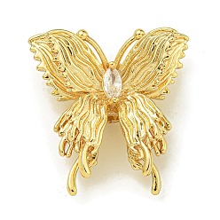 Настоящее золото 18K Стойки обшивки латунь микро проложить кубического циркония бусы, долговечный, без свинца и без кадмия, бабочка, реальный 18 k позолоченный, 23x22.5x9.5 мм, отверстие : 2.5 мм