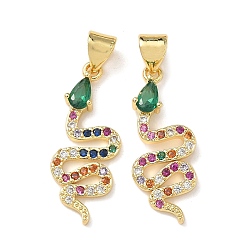 Настоящее золото 18K Латунные микро проложить кубического циркония подвески, стойки покрытие, змея, без свинца и без кадмия, долговечный, реальный 18 k позолоченный, 24x10x3 мм, отверстие : 4x3.5 мм