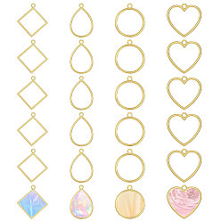 Золотой 24 шт 4 стили подвески с открытой задней панелью из цинкового сплава, для diy уф смолы, эпоксидная смола, Прессованные цветочные украшения, разнообразные, золотые, 29~38x24.5~34x2 мм, отверстие : 3 мм, 6 шт / стиль