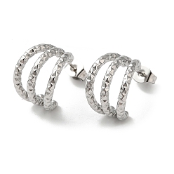 Stainless Steel Color Non-Tarnish 304 Stainless Steel Stud Earrings, Split Earrings, Half Hoop Earrings, Stainless Steel Color, 15x12.8mm