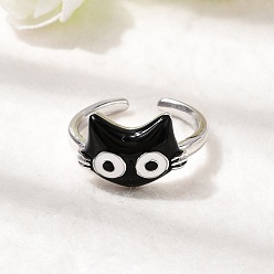 Платина Латунные эмалевые манжеты для женщин, форма кошки, долговечный, стойки покрытие, платина, регулируемый; 11x15мм