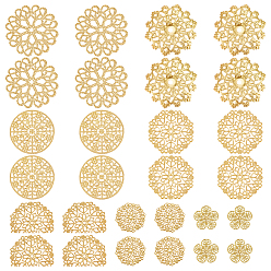 Золотой 42 шт. 7 стили железные и латунные филигранные соединения, цветок ссылки, гравированные металлические украшения, стойки покрытие, золотые, 26~65x33~58x0.5~0.7 мм, отверстие : 1.5~5 мм, 6 шт / стиль