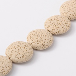 Бежевый Бусы из натуральной лавы, плоско-круглые, окрашенные, бежевые, 20~21.5x7~8 мм, отверстие : 1 мм, около 19 шт / нитка, 15.35 дюйм