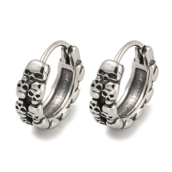 Античное Серебро 316 серьги-кольца из хирургической нержавеющей стали, череп, античное серебро, 14x2.5 мм