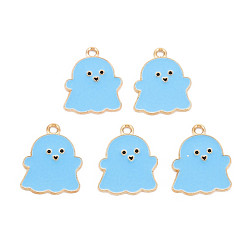 Светло-Голубой Подвески из эмали и сплава, без кадмия и без свинца, золотой свет, призрак, Небесно-голубой, 21.5x17x1.5 мм, отверстие : 1.8 мм