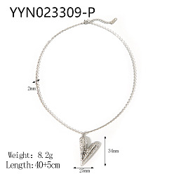 Нержавеющая Сталь Цвет Текстурированное сердце 304 ожерелья из нержавеющей стали с подвеской для женщин, цвет нержавеющей стали, 15.75 дюйм (40 см)