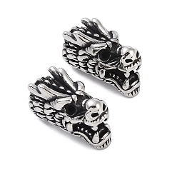 Античное Серебро 304 из нержавеющей стали бусы, бусины с большим отверстием, дракон, античное серебро, 25x16x11.5 мм, отверстие : 8 мм