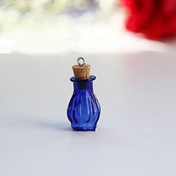 Морской Синий Стеклянные пустые подвески для бутылок желаний, с пробковыми пробками и петлями, Marine Blue, 18x22 мм