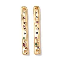 Настоящее золото 18K Подвески из латуни с паве из цветного кубического циркония, без кадмия, без никеля и без свинца, прямоугольник ссылки, реальный 18 k позолоченный, 29x4x2 мм, отверстие : 1 мм