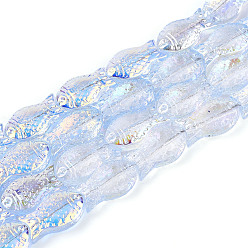 Васильковый Прозрачность гальванизированные стеклянные бусины нити, рыба, с покрытием AB цвета, с половиным покрытием, васильковый, 15x8.1x5 мм, отверстие : 0.9~1 мм, около 55 шт / нитка, 25.59'' (65 см)