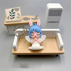 Белый Брелок из ПВХ-сумки в виде кролика-ангела, Мультяшное подвесное украшение для рюкзака, белые, 61x43 мм