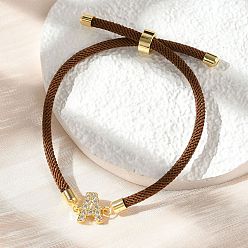 Letter A Регулируемые браслеты из нейлона, латунные микропаве кубические цирконии буквы подвески ювелирные изделия для женщин мужчин, стойки покрытие, долговечный, буква a, 1/8 дюйм (0.3 см), внутренний диаметр: 2-5/8 дюйм (6.6 см)