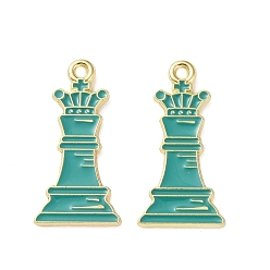 Бирюза Подвески из эмали и сплава, настольные игры для взрослых/шахматные брелоки, золотые, бирюзовые, 27x13x1.2 мм, отверстие : 1.6 мм