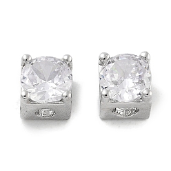 Платина Стойки обшивки латунь микро проложить кубического циркония бусы, без кадмия и без свинца, долговечный, квадратный, платина, 5x5x5 мм, отверстие : 3 мм