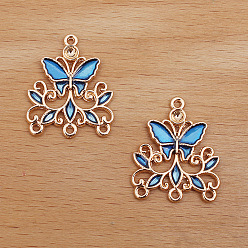 Королевский синий Звенья компонентов люстры из сплава с эмалью, бабочка, королевский синий, 20x24 мм