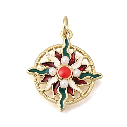 Настоящее золото 18K Латунь эмаль подвески, с пластмассовой жемчужиной abs, , без кадмия и без свинца, стойки покрытие, долговечный, реальный 18 k позолоченный, 20x18x4 мм, отверстие : 3 мм