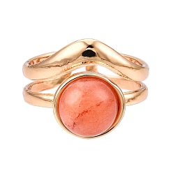 Белый Нефрит Круглые кольца из натурального окрашенного белого нефрита, Открытое кольцо-манжета из сплава золотистого тона для женщин, 15 мм, регулируемый