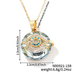 Синий Латунные ожерелья со стеклянными подвесками от сглаза, с четким кубического циркония, винтажные счастливые ожерелья для ежедневного ношения, золотые, синие, 15.75 дюйм (40 см)