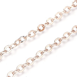 Rose Gold Brass Flat Oval Cable Chains, Unwelded, with Spool, Cadmium Free & Nickel Free & Lead Free, Rose Gold, 3.3x2.6x0.5mm, about 301.83 Feet(92m)/roll