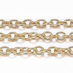 Настоящее золото 18K Ионное покрытие (ip) 304 кабельные цепи из нержавеющей стали, пайки, с катушкой, овальные, реальный 18 k позолоченный, 2x1.5x0.4 мм, около 65.61 футов (20 м) / рулон