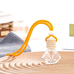 Оранжевый 8мл многоугольный стеклянный флакон для духов освежитель воздуха диффузор флакон подвесной орнамент, с деревянной крышкой, для украшения зеркала заднего вида автомобиля, оранжевые, 200 мм, емкость: 8 мл (0.27 жидких унций)