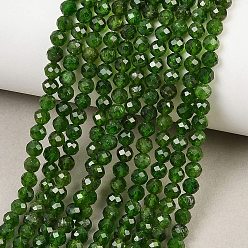 Диопсид Натуральный зеленый диопсид бисер нити, круглые, класс АА, граненые, 4~4.5 мм, отверстие : 0.6 мм, около 98 шт / нитка, 15.59'' (39.6 см)