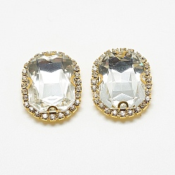 Кристалл Шить на горный хрусталь, многожильных ссылки, стеклянные стразы, с латунной фурнитурой , аксессуары для одежды, прямоугольник восьмиугольник, золотые, кристалл, 19x15x6.5 мм, отверстие : 1 мм