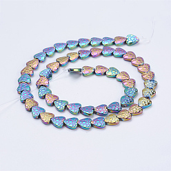 (966) Внутренний цвет Кристалл / Лиловато-лиловый на подкладке Гальванизировать немагнитных синтетический гематит бисер пряди, матовые, сердце, с покрытием разноцветным, 8x7.5~8x2 мм, отверстие : 1 мм, около 55 шт / нитка, 15.9 дюйм (40.5 см)