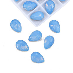 Sapphire K9 Glass Rhinestone Cabochons, Pointed Back & Back Plated, Faceted, Teardrop, Sapphire, 10x7x3.7mm