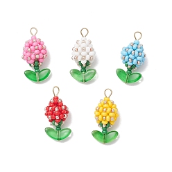 (52) Непрозрачная лаванда Подвески-бутоны из стеклянных бусинок, с 304 петлей из нержавеющей стали и круглой стеклянной жемчужиной, разноцветные, 29x14x13 мм, отверстие : 3.5x2.5 мм