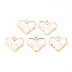 Розовый Подвески из эмалевого сплава с покрытием из легкого золота, сердце, туманная роза, 18.5x15.5x1.5 мм, отверстие : 1.5 мм