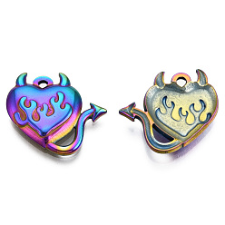 Rainbow Color 201 Stainless Steel Pendants, Evil Heart Charm, Rainbow Color, 18.5x20x3mm, Hole: 1.6mm