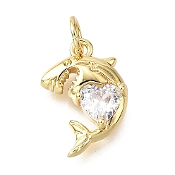 Shark Латунные микро проложить кубического циркония подвески, с целью перехода в кольце, без свинца и без кадмия, реальный 18 k позолоченный, стойки покрытие, прочное покрытие, акула, 15x10x3 мм, отверстие : 3 мм