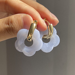 Светлый Стально-синий Серьги-кольца из акрила и нержавеющей стали с цветком, золотые, светло-стальной синий, 35 мм