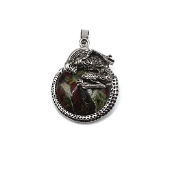 Dragon Blood Natural Dragon Blood Pendants, with Antique Silver Alloy Finding, Flat Round with Skull Charms, 40x35mm