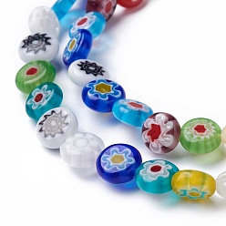 Mixed Color Flat Round Handmade Millefiori Glass Beads, Mixed Color, 8x3mm, Hole: 0.5mm, about 48pcs/strand, 14.1 inch