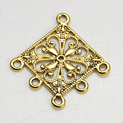 Antique Golden Tibetan Style Alloy Links, Lead Free and Cadmium Free, Rhombus, Antique Golden, 35x33.5x1.5mm, Hole: 2mm