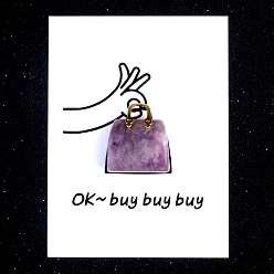 Лепидолит Украшения для сумок из натурального лепидолита, с бумажными карточками и золотой сумкой, фигурка для украшения дома, энергетический камень рейки для исцеления, 28x25 мм