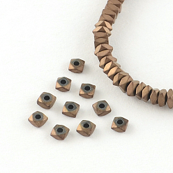 Copper Plated Square Electroplated Non-magnetic Synthetic Hematite Bead Spacers, Matte Style, Copper Plated, 2x2x1mm, Hole: 1mm, about 357pcs/strand, 15.7 inch