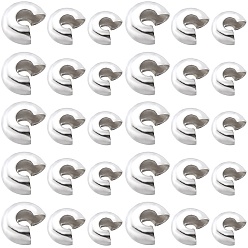 Серебро 600шт 3 стили латунные обжимные бусины чехлы, круглые, серебряные, 4x3 мм, отверстие : 1.5 мм