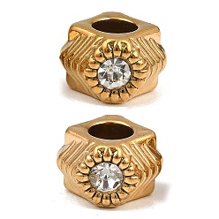 Crystal 304 Stainless Steel Rhinestone European Beads, Large Hole Beads, Rhombus, Ion Plating(IP), Long-Lasting Plated, Crystal, 12x12x7.5mm, Hole: 4.5mm